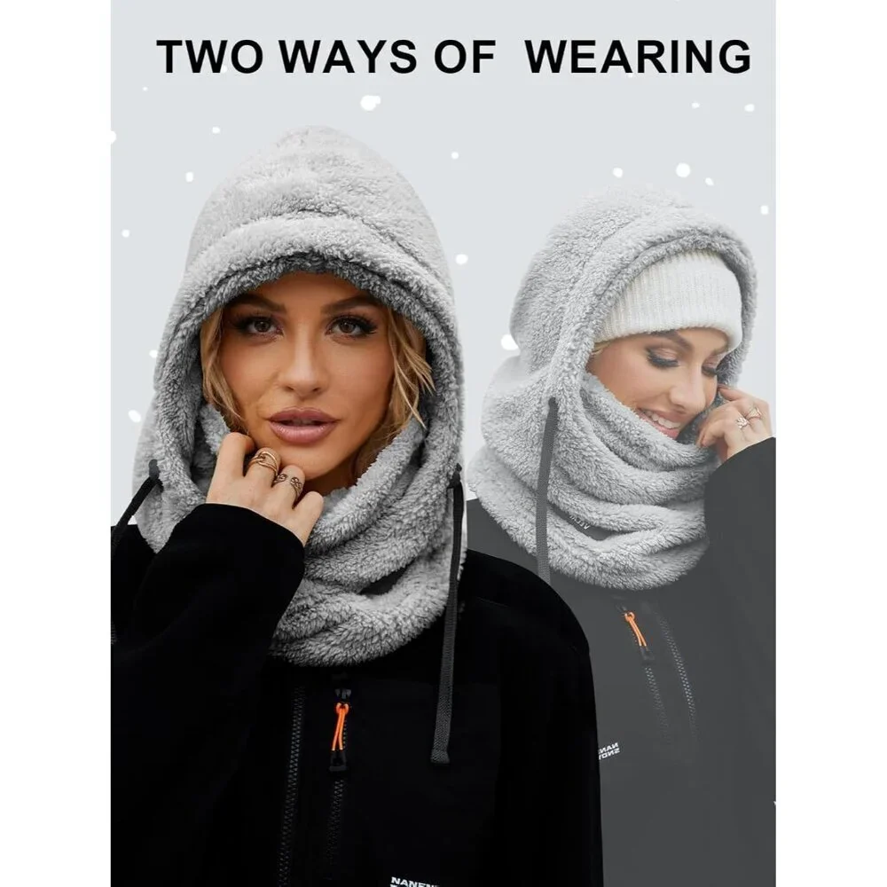 Women's Grey Winter Face Masks Windproof Scarf Cold Weather Hat Neck Warmer